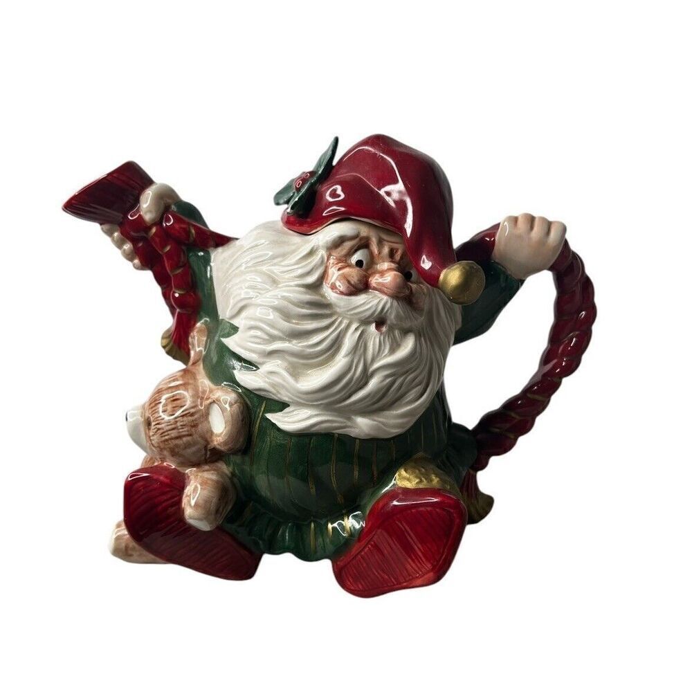 Vtg Fitz and Floyd Old World Christmas Santa Elf Teapot 1989 40 Oz Tea Pot